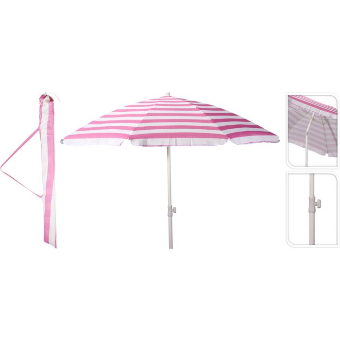Strandparasol met kantelfunctie, lichtroze en wit, Ø 200/180 cm
