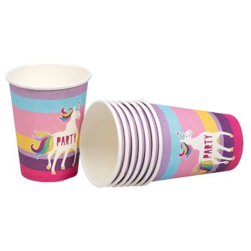 Eenhoorn feest papieren bekers 8x - 250 ml 