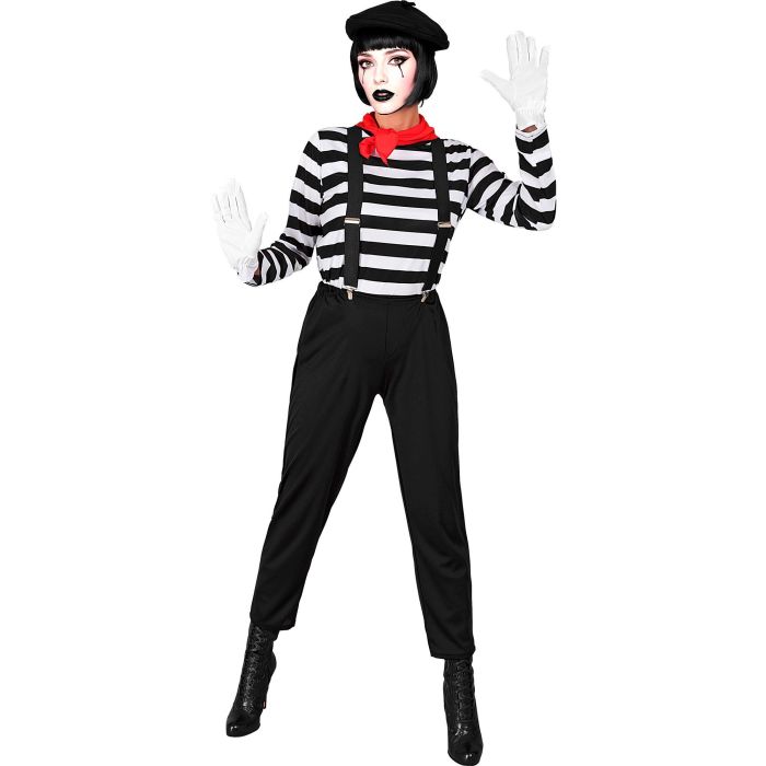 MIME (shirt, broek, bretels, nekdoek, handschoenen, hoed) Zwart