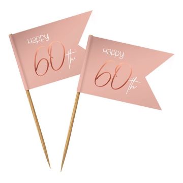 "Happy 60th" Houten Prikkers Roze 36x