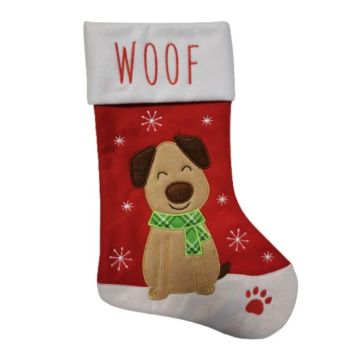 Kerstsock met bruine hond 40x26 cm Apotheek van Weleer 