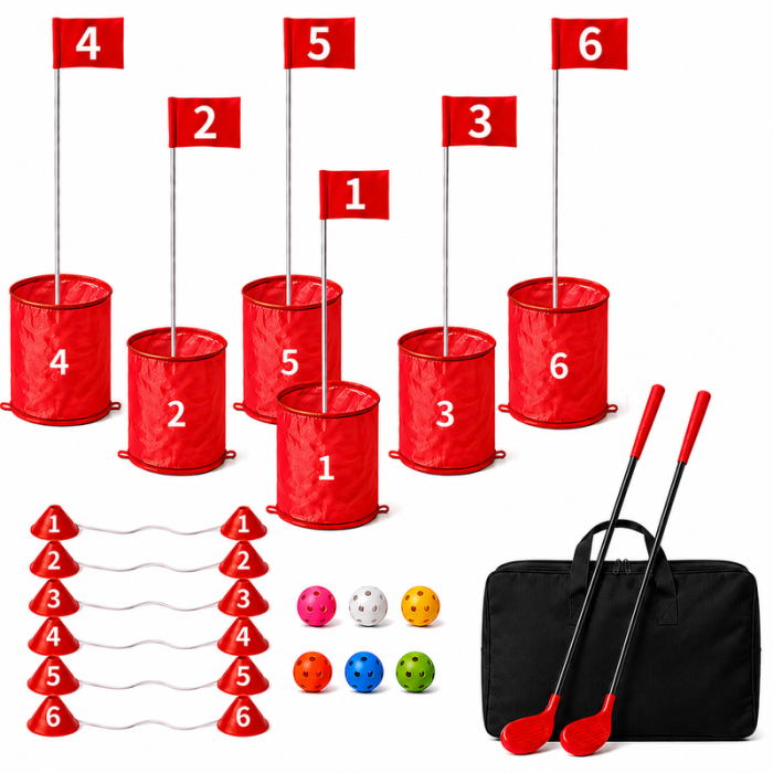 Golfemmer met clubs & 6-holes golfbaan set