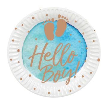 Witte en blauwe papieren borden met tekst voor jongens 10x - Ø 23 cm