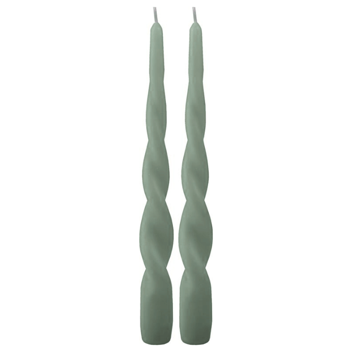 Gedraaide kaarsen antiek groen 2x - 24 cm