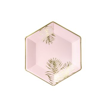 Roze bord met bladeren 6x - 23 cm