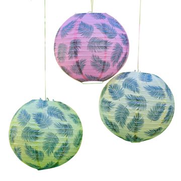 Kleurige papieren lantaarns met Palmbladeren 3x - 25 cm
