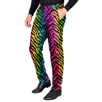 Paillettenbroeken met tijgerprint in regenboog