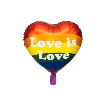 Regenboogkleurige pride hart folieballon met witte tekst - 35 cm