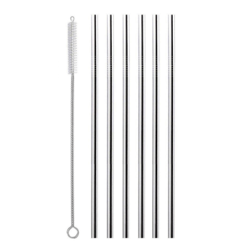 Stalen rietjes 6x m. reiniger - 13 cm