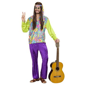 Hippiekostuum voor heren in fluweel met haarband