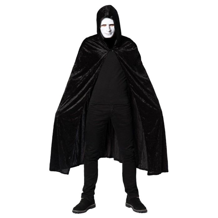 Zwarte cape met capuchon velours one-size unisex
