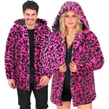 Neonroze luipaardjas met capuchon voor feesten
