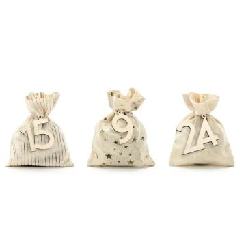 Adventskalender met 24 Zakjes & Houten Nummers 1-24