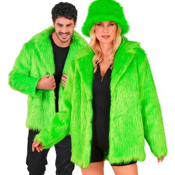 Neon groene bontjas voor discofeest
