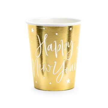 Happy New Year Bekers in Goud 6x - 220 ml