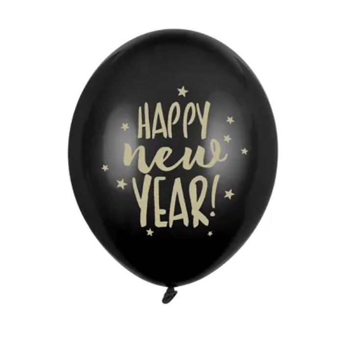 Nieuwjaarsballonnen met sterrenmotieven zwart 6x - 30 cm