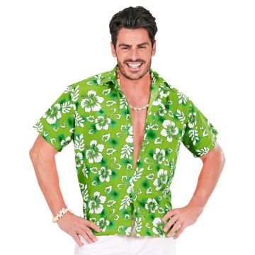 Groen hawaii shirt met witte bloemen