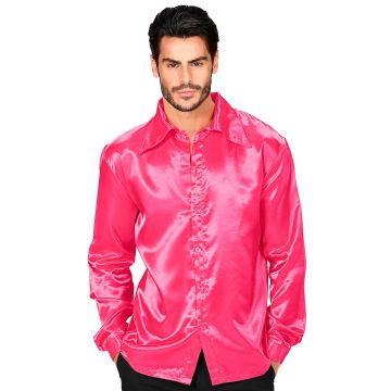 Roze satijnen disco-overhemd voor heren