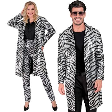 Zilveren paillettenjas met zebrapatroon
