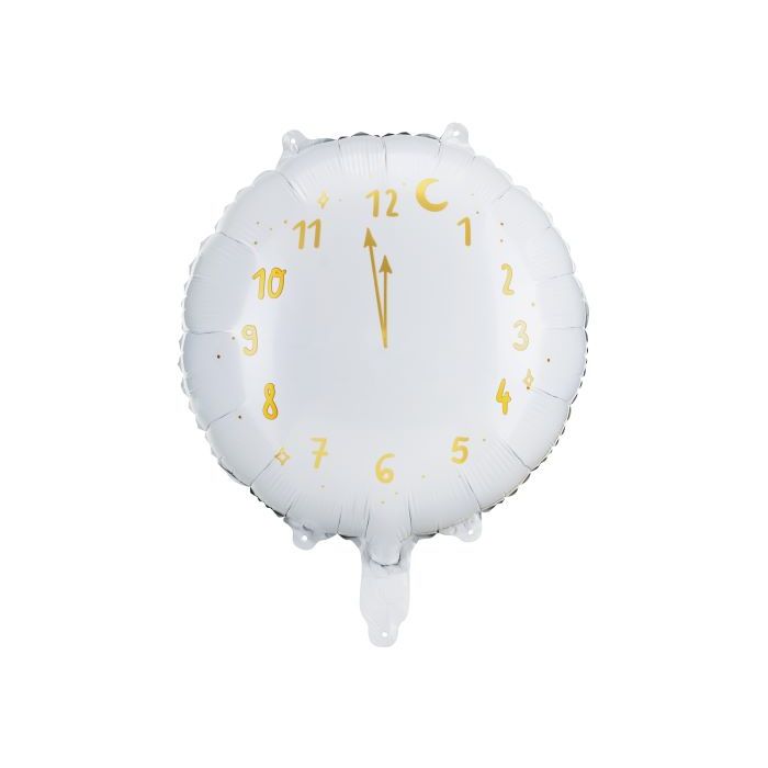 Witte ronde klok folieballon met gouden wijzers en cijfers - 45 cm