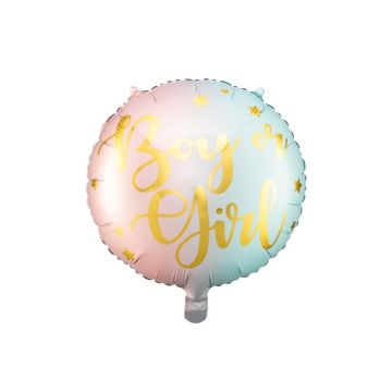 Roze en blauwe pastel kleurige gender reveal folieballon met gouden letters - 35 cm