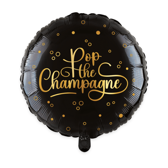 Zwarte folieballon Pop the Champagne - 45 cm