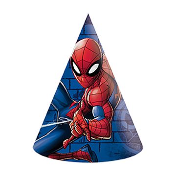 Spiderman Feesthoedjes blauw 6x - 16 cm