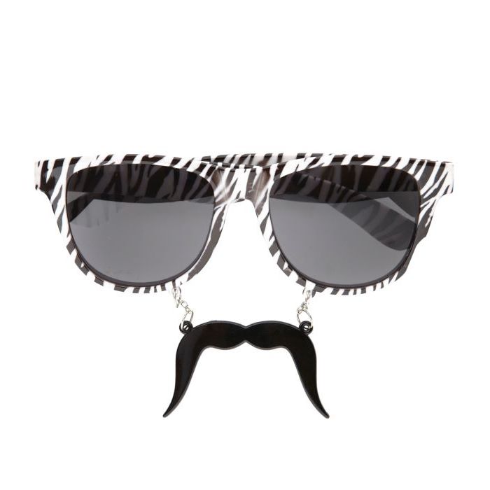 Zebra gestreepte zonnebrillen m. snor - one-size