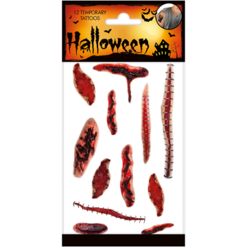 Valse Halloween bloedige wonden tatoeages - 12x