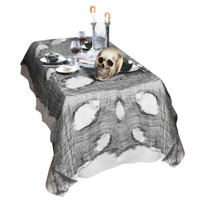 Rafelig zwart Halloween tafelkleed 60x300 cm