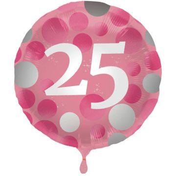 25 Jaar Folie Ballon Roze - 45 cm