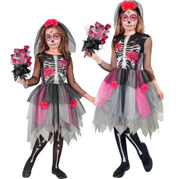 Skelet kostuum met rozen voor meisjes