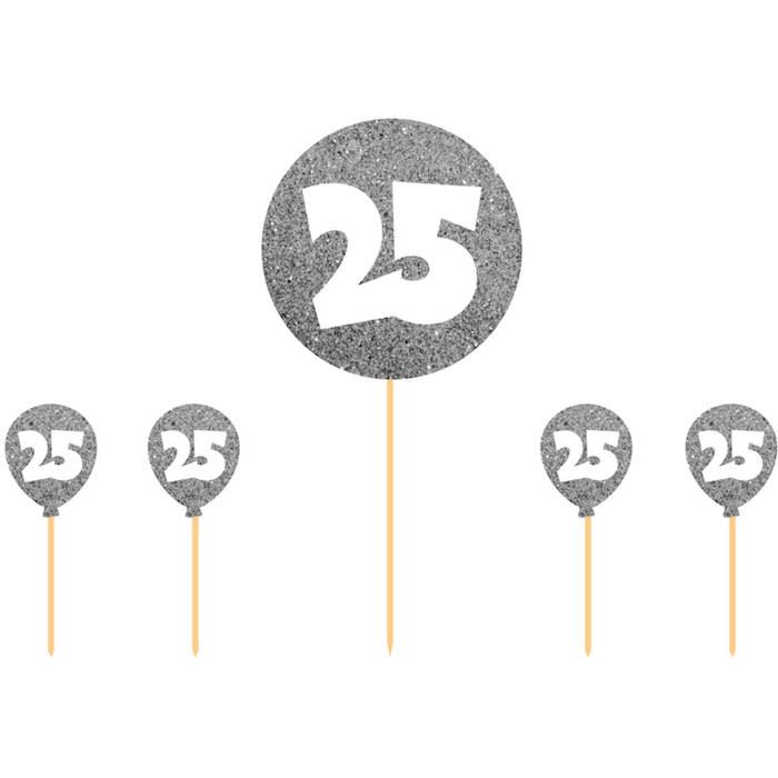 25 Jaar Taartdecoratie Zilver 5x