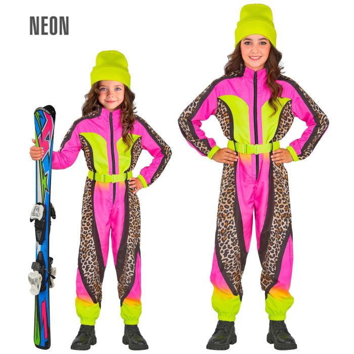 Neon skibroek voor kinderen met luipaardprint