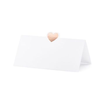 Wit tafelkaart met roségouden hartmotief 10 x - 10x5 cm