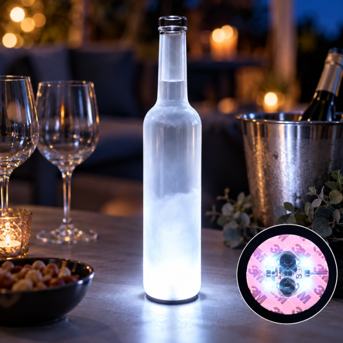 LED flessenlamp wit schuim coaster 50x - met zelfklevende tape