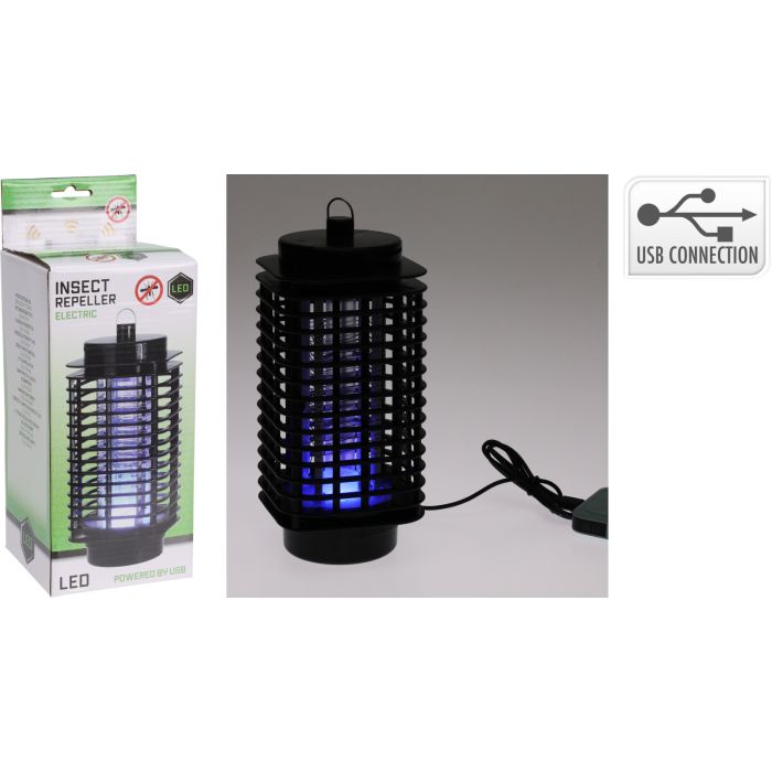 Elektrische muggenverdelger zwart met UV-LED en USB