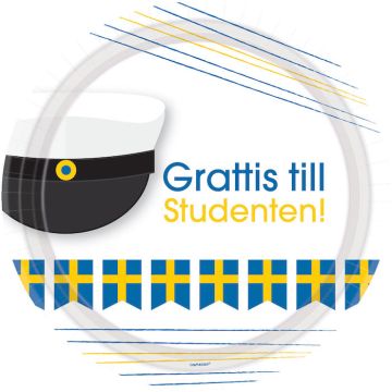 Grattis Till Studenten papieren bordjes 8x - 23 cm