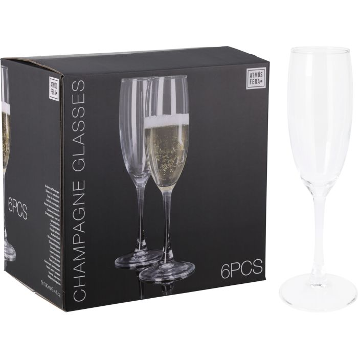 6 champagneglazen in glas à 190 ml