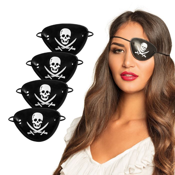 Piraten ooglapje met doodskop zwart - 4x