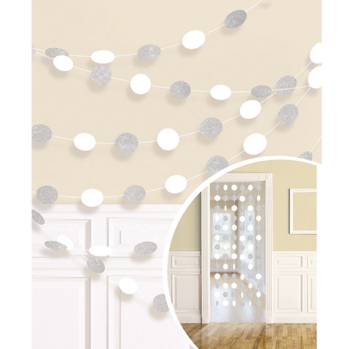 Witte & Zilveren Glittergordijn - 213 cm
