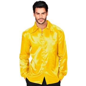 Satijnen discos shirt in geel voor heren