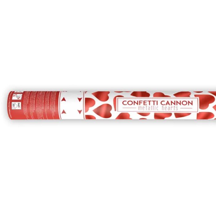 Confettitube met harten rood 40 cm