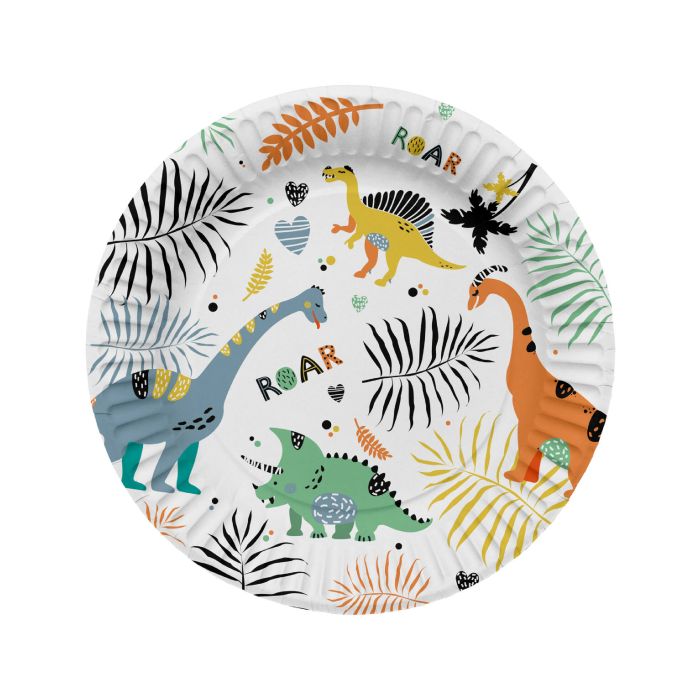 Papieren borden met dinosaurmotieven 8x - 23 cm