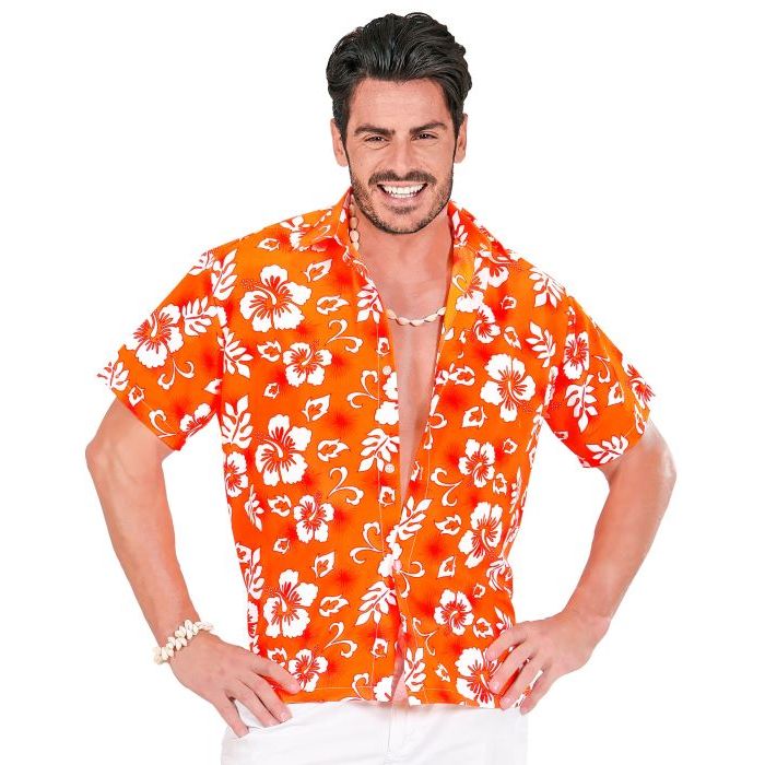 Oranje Hawaii-shirt met witte bloemen