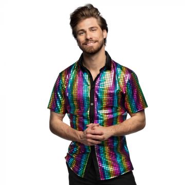 Disco korte mouwen shirt in regenboogkleuren