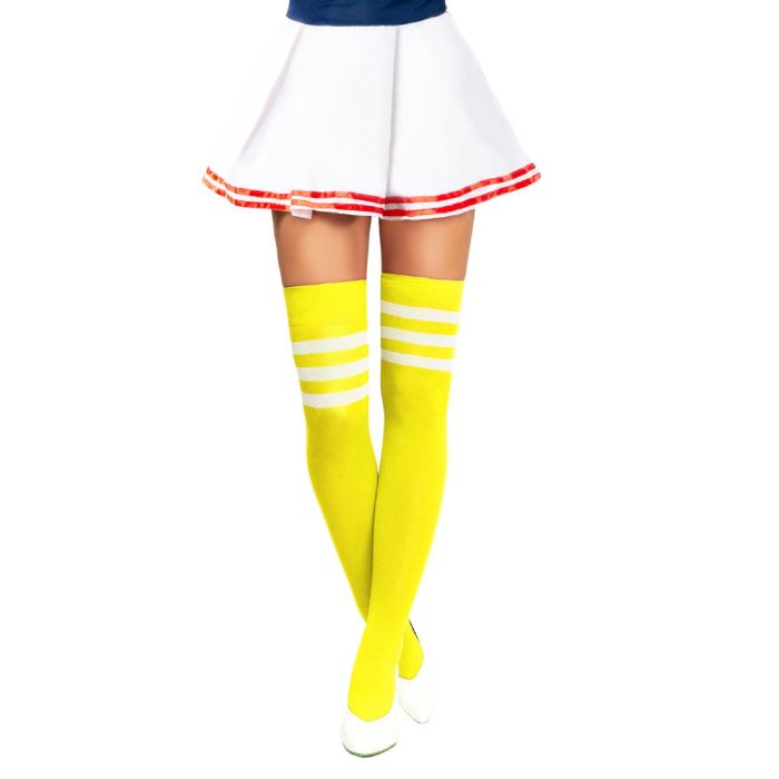 Cheerleader kniekousen one-size neon geel en wit