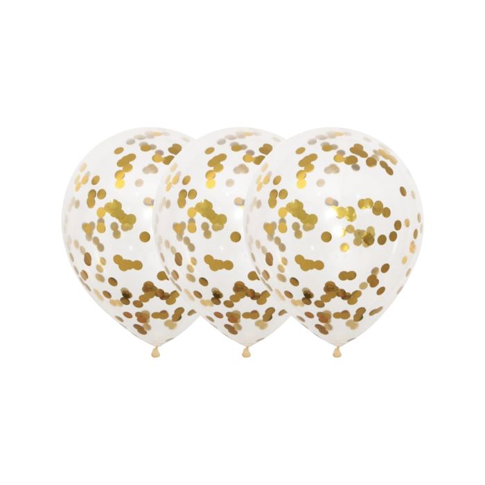 Ballonnen transparant met gouden confetti 3x - 30 cm
