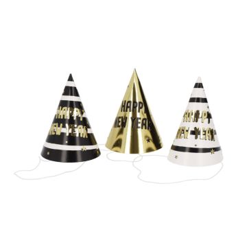 Nieuwjaars feesthoedjes zwart en goud 6x - 10 cm