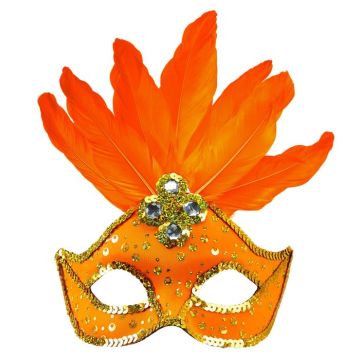 Oranje Braziliaans Masker met veren-Oranje